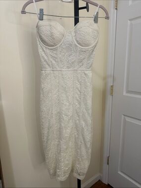 Lace Bustier Midi Dress in Cream - Elegant Women's Dress